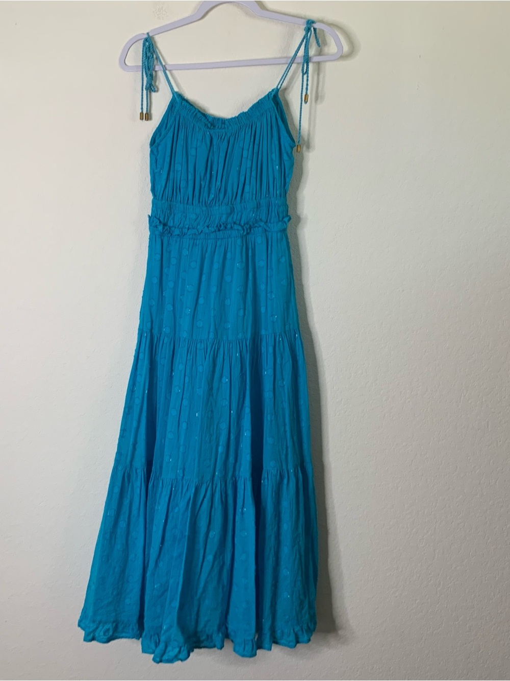 Karina Grimaldi womens blue cotton tie shoulder tiered maxi dress S